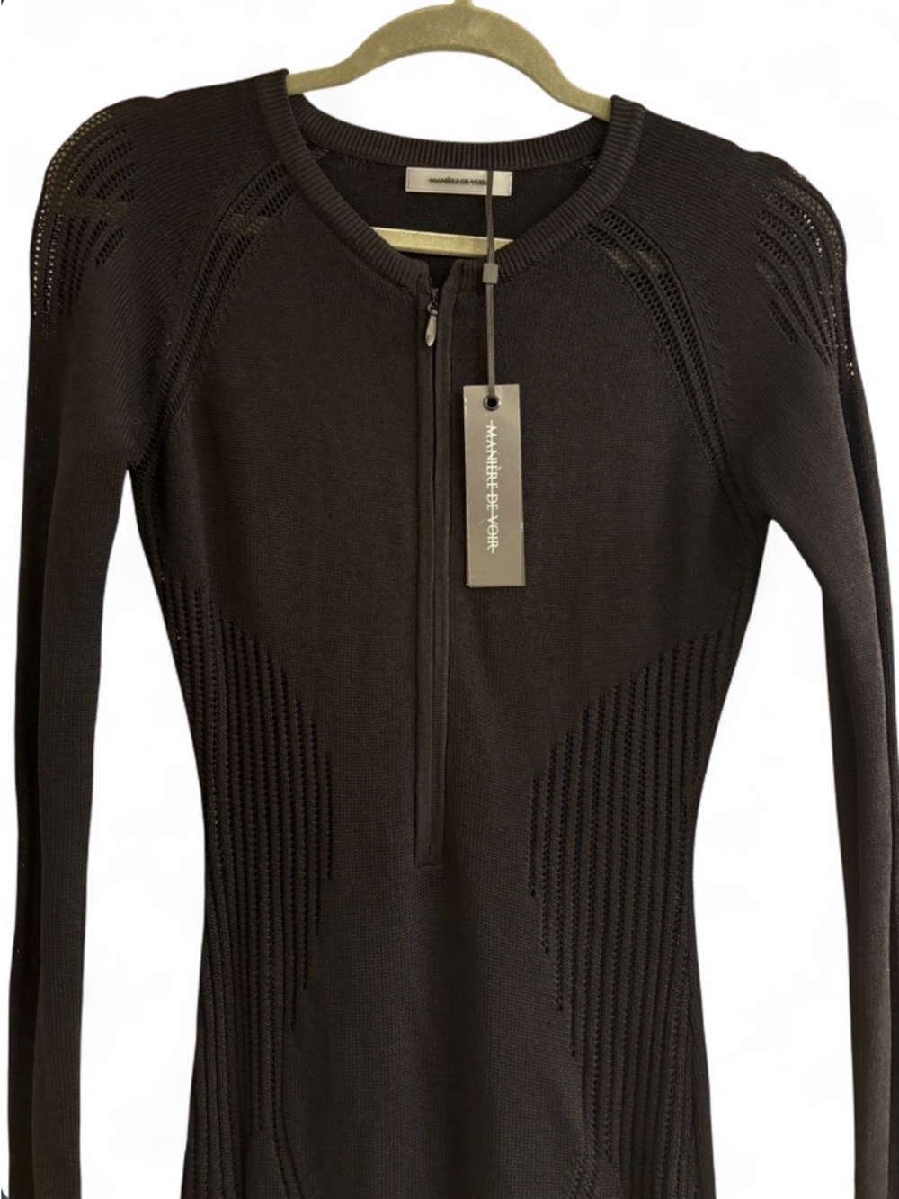 Maniere De Voir Black Knit Zip Front Jumpsuit
